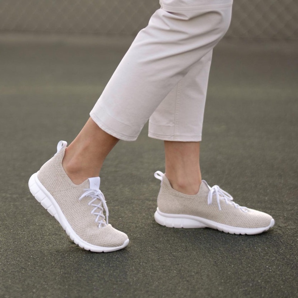 Nisolo Women's Athleisure Eco-Knit Sneaker Linen Tan Size 8.0